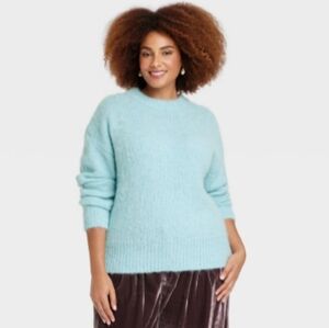 NEW! Women's Crewneck Brushed Pullover Sweater, Blue - A New Day 4X